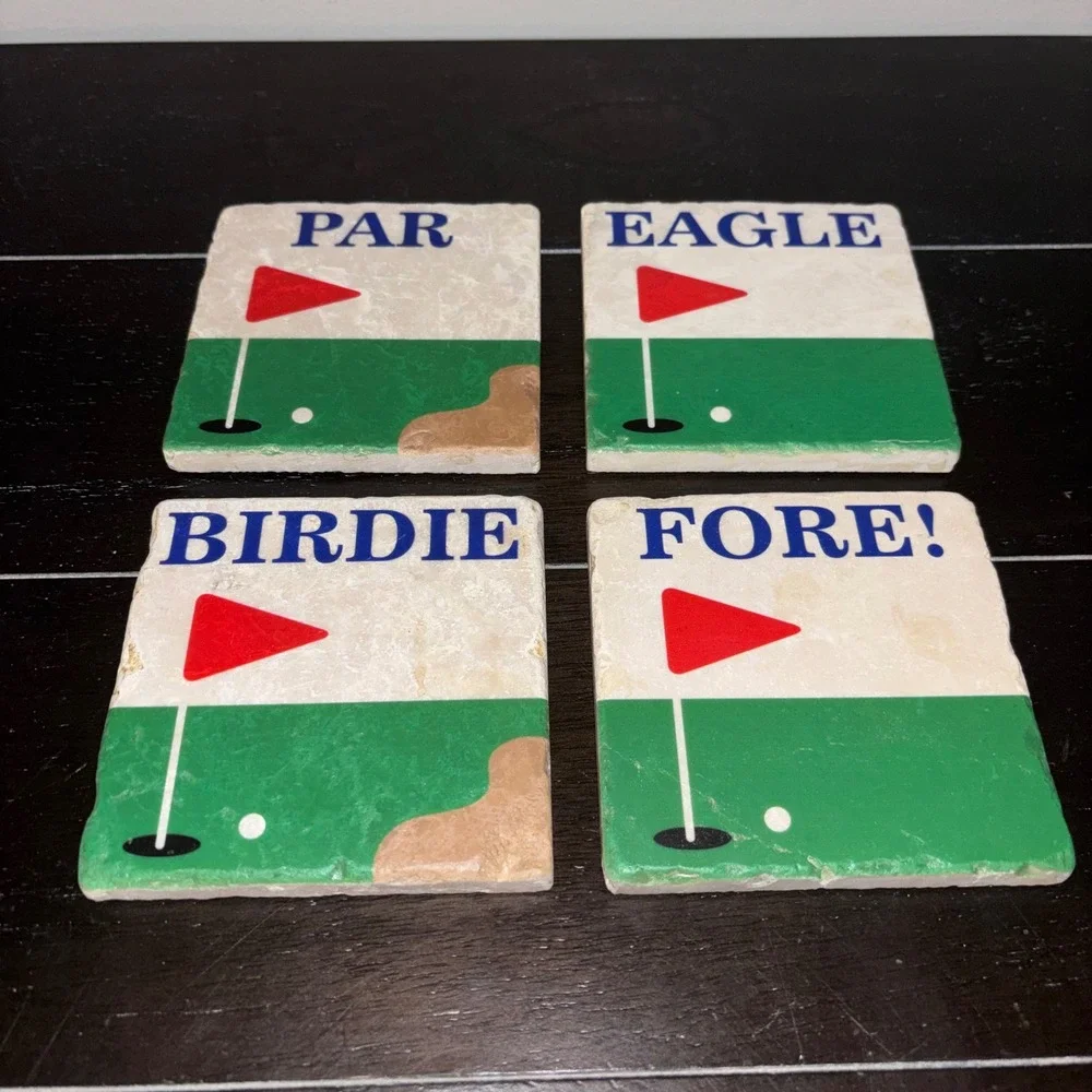 Set of 4 Par Eagle Birdie Fore |‎ Studio Vertu Handcrafted Marble Golf Coasters
